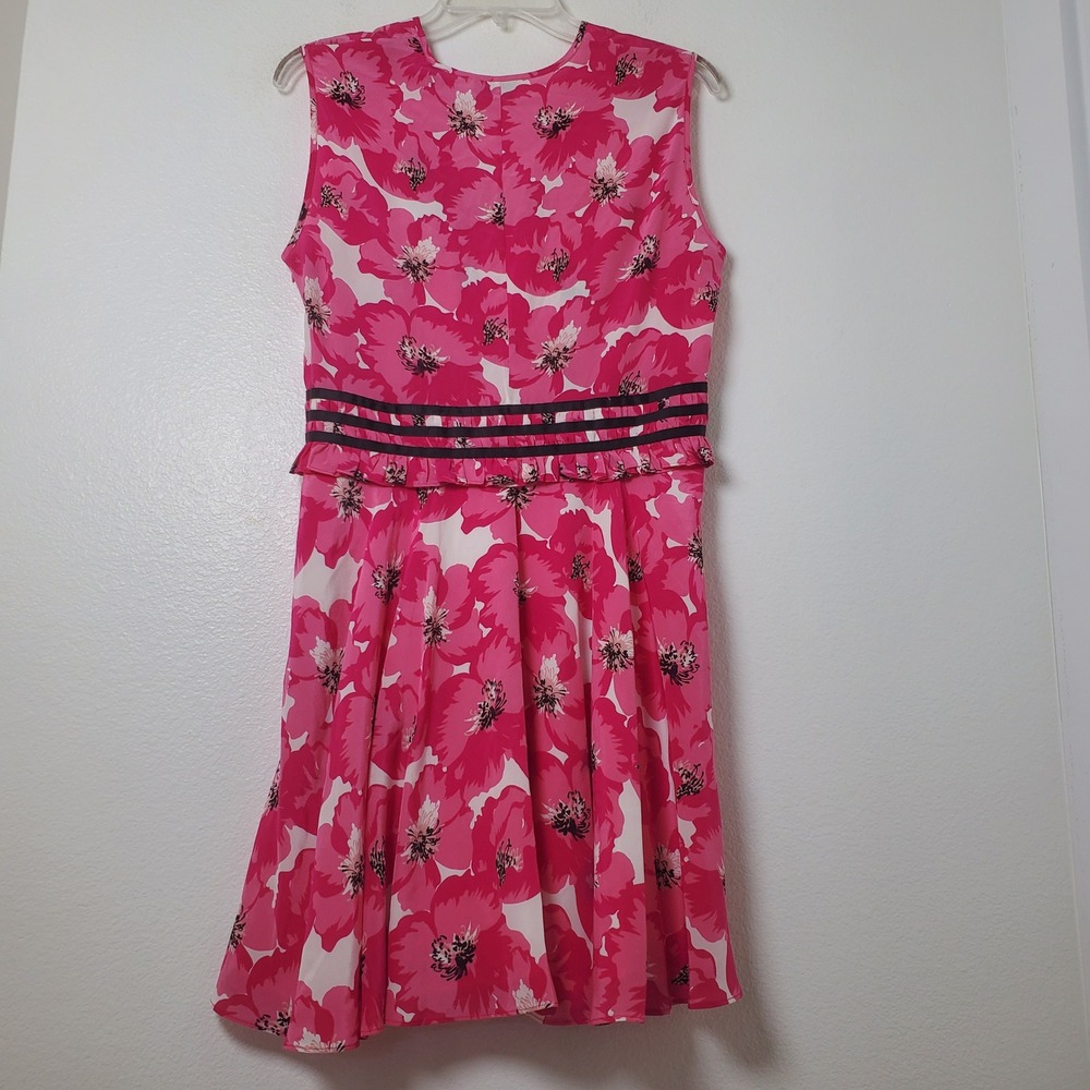 The Kooples NWT Pink Floral Silk Fit & Flare Dress Summer Party US Size Large‎ - Picture 4 of 15